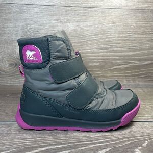Sorel Whitney II Warm Waterproof Toddler Girl Sz 7 Gray Pink Strap Winter Boots